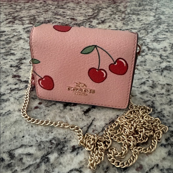 Coach Pink Cherry Print Leather wallet on a chain - Picture 3 of 5